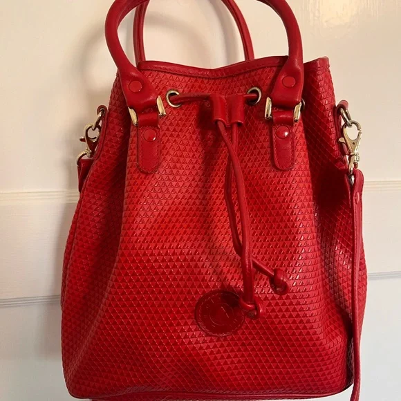 Vintage Liz Claiborne signature red drawstring bucket - Picture 2 of 9